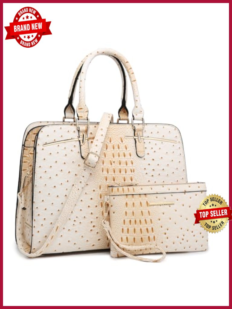 Vegan Leather Satchel Handbag Set - Tote Shoulder Hobo Bag With 3 Compartments